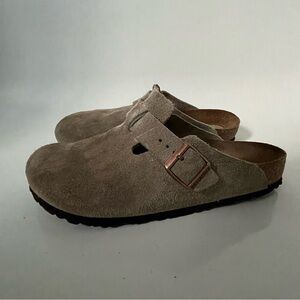 BIRKENSTOCK taupe suede Boston clog slip on mule sandal